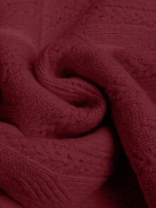 DreamSkyne Women's Off Shoulder Long Sleeve Solid Color Crew Neck Twist Cable Patchwork Fringe Cuff Casual Elegant Plus Size Pullover Knit Sweater, Fall Winter Sweater For Women Knitted Tops Sweater Top Red Sweater Off Shoulder Sweater - Burgundy - View 7