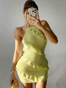 RiviMae Váy ngắn hở lưng đính sequin ngày lễ giản dị dành cho nữ - Màu xanh Cadet - Xem 1