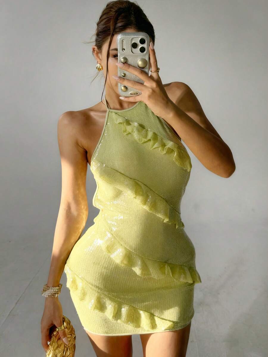 RiviMae Váy ngắn hở lưng đính sequin ngày lễ giản dị dành cho nữ - Màu xanh Cadet - Xem 1