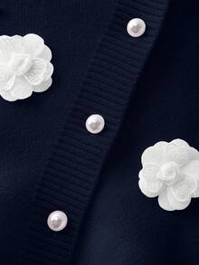 Franclia 女士秋冬花卉装饰荷叶边针织开衫 - 寶藍色 - 查看 6