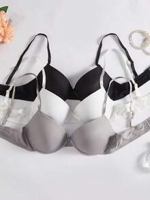 DesireSculpt 3pcs/Set Women's Simple Underwire Bra, Supportive Casual Bra Push Up Bra Lingerie Set No Wire Bra Set Bras Cute Bra Tops Push Up Bra Set