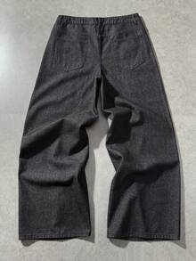 ROMWE MEN Men's Rhinestone Embellished Pocket Wide Leg Loose Casual Jeans - Black - View 2