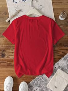 Betty Boop x SHEIN Women Casual Loose Crew Neck Short Sleeve T-Shirt, Suitable For Summer Suitable For Going Out - Red - View 4