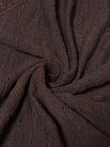 Elaquor تي شيرت نسائية أنيقة بأكمام طويلة وتطريز دانتيل بتصميم متباين للمقاسات الكبيرة - قهوة بني - مشاهدة 7