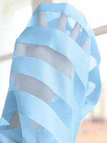 Fleurora 春夏秋冬优雅通勤办公端庄派对音乐会/音乐节卡其色针织撞色网纱中长七分袖大码连衣裙 - 藍色 - 查看 7