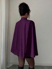 Rafferiza 时尚优雅宽松白色羊毛混纺斗篷外套（女士款） - 紫色 - 查看 2