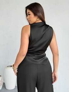 Firerie قميص أنيق وكاجوال بدون أكمام للنساء، قماش أطلس، حافة غير متماثلة، مناسب للمكتب والتنقل، متعدد الاستخدامات