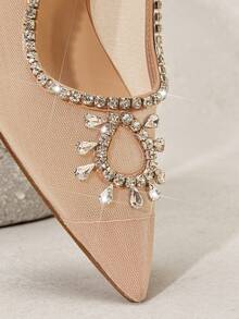 SHUZIA Women's Fashionable Sexy Point Toe Mesh Rhinestone Embellishments Pumps - Beige - View 7