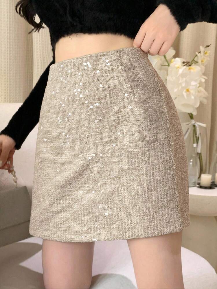 Elegant Sequin Decorated Skirt, Suitable For New Year, Christmas, Wedding, Party, Fashion Design, Spring/Summer/Winter Y2k