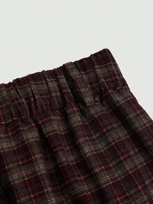 Lyrianda 休闲格子宽松复古裤 - 酒紅色 - 查看 3