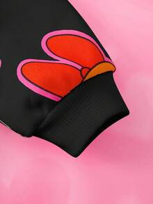 THE POWERPUFF GIRLS X SHEIN 小女孩卡通爱心花朵、泡泡、毛茛图案可爱长袖圆领卫衣