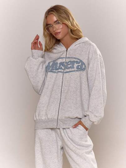 MUSERA 做旧Logo拉链超大连帽衫家居服舒适日常秋冬Y2K春季休闲