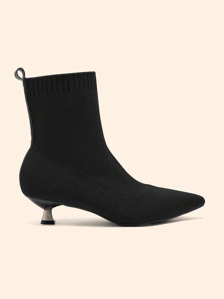 CUCCOO BASICS Women's Black Pointed Toe Fashionable Versatile Stiletto Mid-Calf Boots For Christmas Valentine's Day