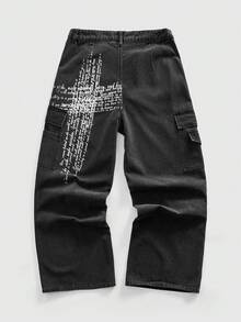 ROMWE MEN Street Life Men's Fashion Loose Fit Versatile Cargo Jeans With Pockets - Grey - View 2