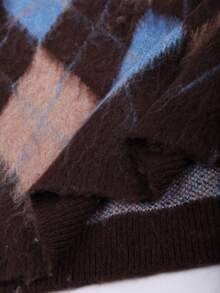 Franclia Áo len dệt kim dáng rộng họa tiết kim cương cổ điển Jacquard màu tương phản cỡ lớn dành cho nữ - Màu xanh lam - Xem 6