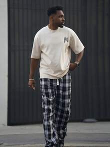 Heavens Edit 男士标语图案落肩T恤，秋季 - 杏色 - 查看 4