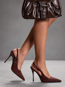 CUCCOO SZL 女士尖头搭扣设计时尚高跟鞋，适合日常穿着 - 咖啡棕 - 查看 4