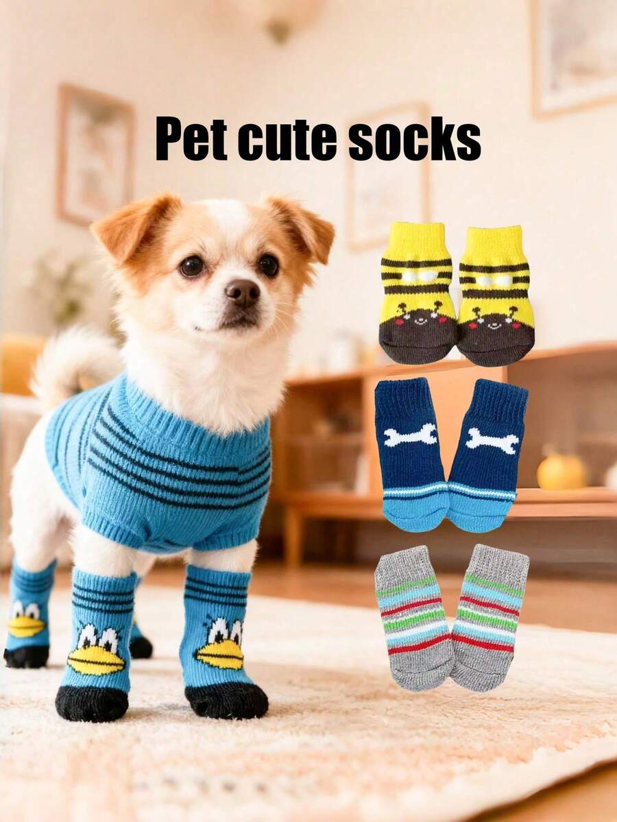 PETSIN Anti Slip Skid Bottom Lovely Puppy Dogs Pet Knits Socks Cute Pet Fashion Pets Dogs Socks For Cats Dog Toy Supplies