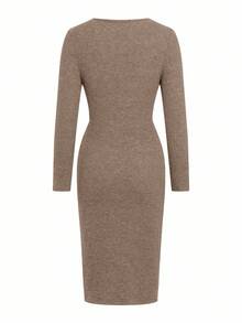 Ellevyn 丝绒扭结紧身连衣裙，女士圣诞连衣裙，女士绿色圣诞连衣裙 - 卡其色 - 查看 2