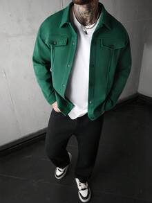 SLATEMANN Men's Casual Minimalist Solid Color Jacket, Autumn/Winter - Dark Green - View 3