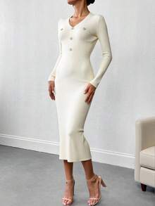 Women Sweater Dresses - White - View 3