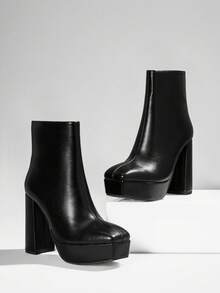 SHUZIA Round Toe Side Zipper Platform Booties New Year Holiday Valentine Gifts Summer Shoes Valentines Spring Shoes - Black - View 6