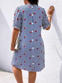 EMERY ROSE 大码女式条纹印花简约日常连衣裙长款套装 - 藍色 - 查看 6