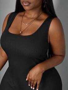 SHEIN PETITE CURVE Mono sin mangas elástico de punto talla grande - Negro - Ver 7