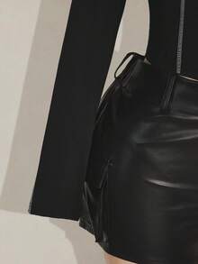 SHEIN ICON 大码女式白色撞色滚边黑色修身T恤 - 黑色 - 查看 8