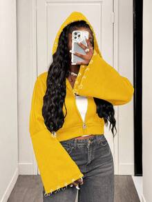 BamGleam Áo nỉ dài tay có mũ, màu trơn, kiểu punk, khóa kéo, thích hợp cho mùa đông. - Màu vàng - Xem 7