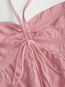 Sweetra 女士长裙，春季新款，欧美夏季设计，系带露背吊带，露肩，性感露背，纹理面料，适合度假、休闲、派对、节日等场合。 - 粉色 - 查看 4