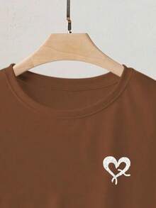 Resyla 女士圆领短袖休闲T恤，常规版型，夏季 - 棕色 - 查看 3