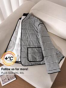CosyJoli 大码女式格子休闲保暖羽绒服，秋冬季 - 黑與白 - 查看 3