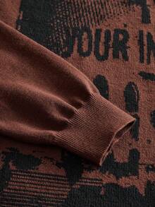 ROMWE Grunge Punk 复古音乐节派对骷髅扎染印花宽松不对称领女式毛衣 - 咖啡棕 - 查看 4