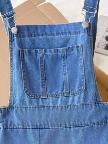 Comfortcana 大碼補丁貼口袋百褶下擺牛仔背帶裙不帶T恤 - 中等水洗藍 - 查看 4