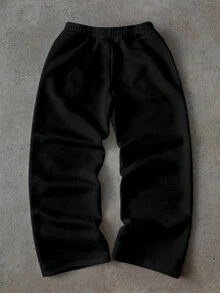 Manfinity ZONE917 ZONE917 Loose Street Minimalist American Sports Style Brand Line Print Black Straight Fleece Sweatpants Y2k Sweatpants Men - Black - View 4