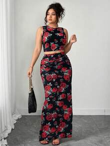 Elenzga Bộ đồ 2 món dành cho nữ cỡ lớn, gồm áo hai dây và chân váy in họa tiết da báo, gợi cảm và phù hợp cho việc đi lại hàng ngày. - màu đen - Xem 5