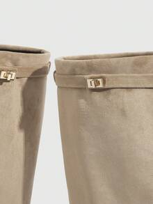 Daringsoles Women's Fashion Commuter Chunky High Heel Knee-High Boots For Christmas - Apricot - View 7