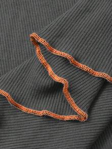 FRIFUL Women's Turtleneck Contrast Color T-Shirt With Contrast Ruffle Hem, Multi-Layer Ruffled Flared Sleeves, Fitted Long Sleeve Top - Dark Grey - View 6