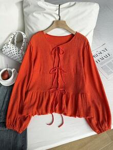 Comfortcana 大码女式橙色休闲衬衫，简约时尚，适合日常穿着 - 橘色 - 查看 6