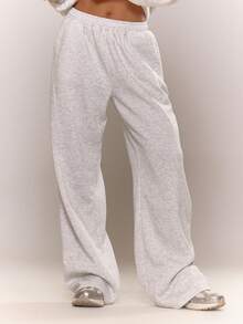 MUSERA Distressed Back Logo Wide Leg Elasticated Joggers Loungewear Cosy Everyday Fall Autum   Y2k Spring Sweatpants - Multicolor - View 2