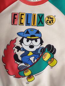 SHEIN Felix The Cat Young Boy Colorblock Cartoon Pattern Crew Neck Long Sleeve Pullover Sweatshirt - Multicolor - View 3