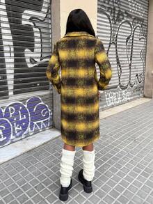 Modviera Abrigo largo de estilo casual y escolar con estampado para mujeres, conjunto de dos piezas a cuadros de otoño/invierno estilo vintage de los 70, abrigo de tweed amarillo de Jamaica para mujer, abrigo a cuadros de estilo callejero vintage Y2K para otoño e invierno, adecuado para vacaciones, citas, té de la tarde, estilo occidental