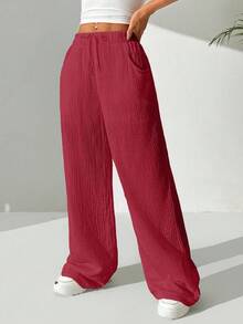 Quần vải cotton rộng rãi màu trơn thắt nút dành cho nữ - Màu Hồng Tươi - Xem 6