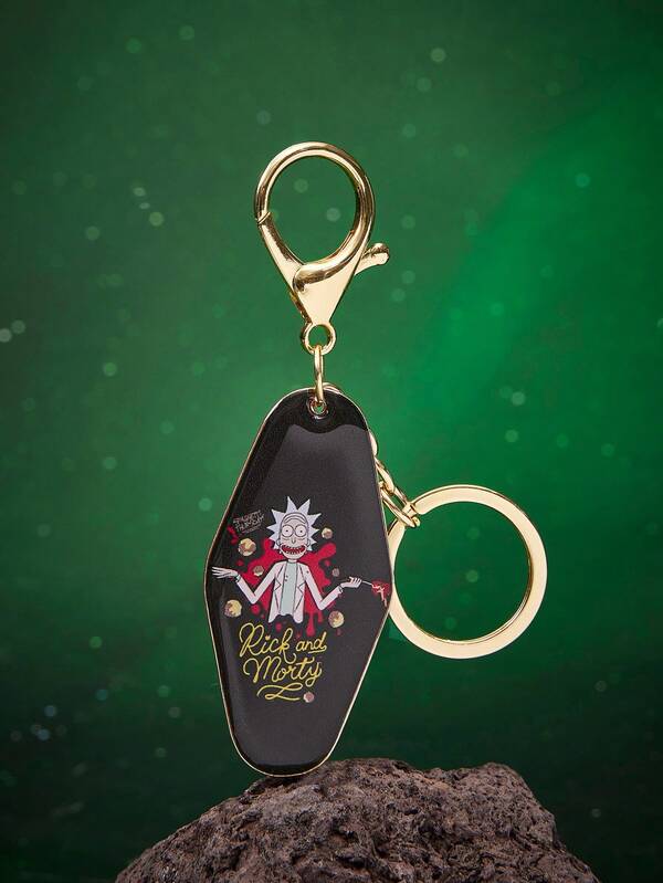 Rick and Morty X SHEIN 1个锌合金滴油卡通圣诞系列钥匙扣，奢华小众情侣休闲款，也适合包包装饰，适合派对、音乐会、节日等场合。