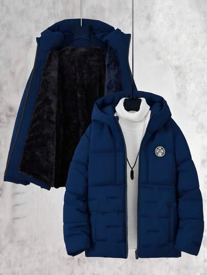 SHEIN Vacaura Tween Boy Outdoor Sports Warm Simple Zip-Up Solid Color Dirt-Resistant Navy Padded Coat Winter