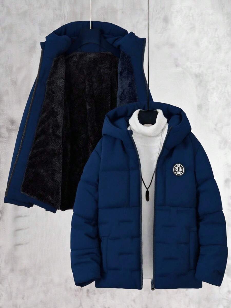 SHEIN Vacaura 青少年男孩户外运动保暖简约拉链纯色防尘海军蓝棉服外套