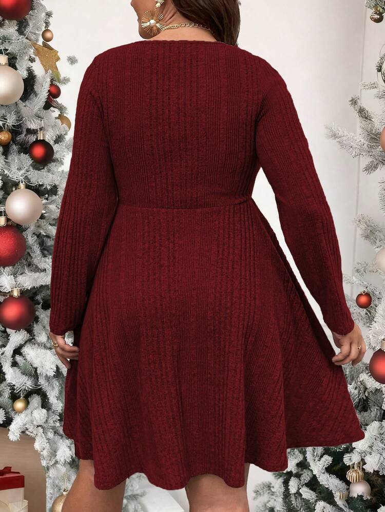 Plus Ribbed Knit Scoop Neck Dress Without Belt Fall Cloth For Women