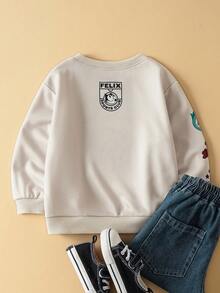 SHEIN Felix The Cat Young Boy Cartoon Graphic Casual Cute Crew Neck Sweatshirt, Apricot Color - Apricot - View 2