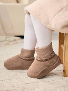 Cozy Pixies 秋冬百搭休闲时尚百搭毛绒加厚保暖可爱柔软婴儿雪地靴、踝靴、拖鞋 - 卡其色 - 查看 2